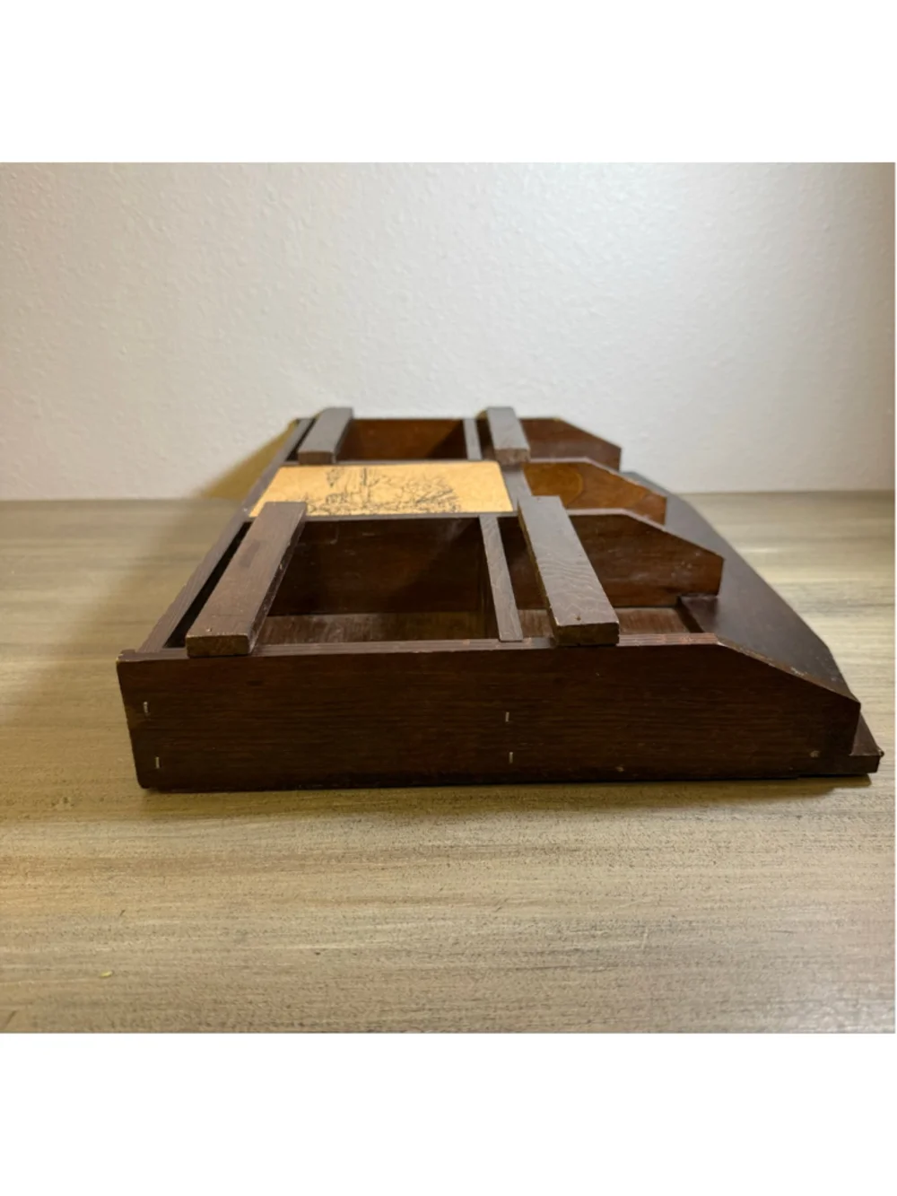 MCM Wooden Wall-Mount Letter Holder Office Organizer Landscape Scene
